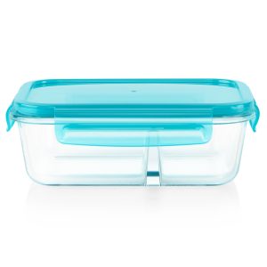 Pyrex® MealBox 4-cup Divided Glass Food Storage Container with Turquoise Lid