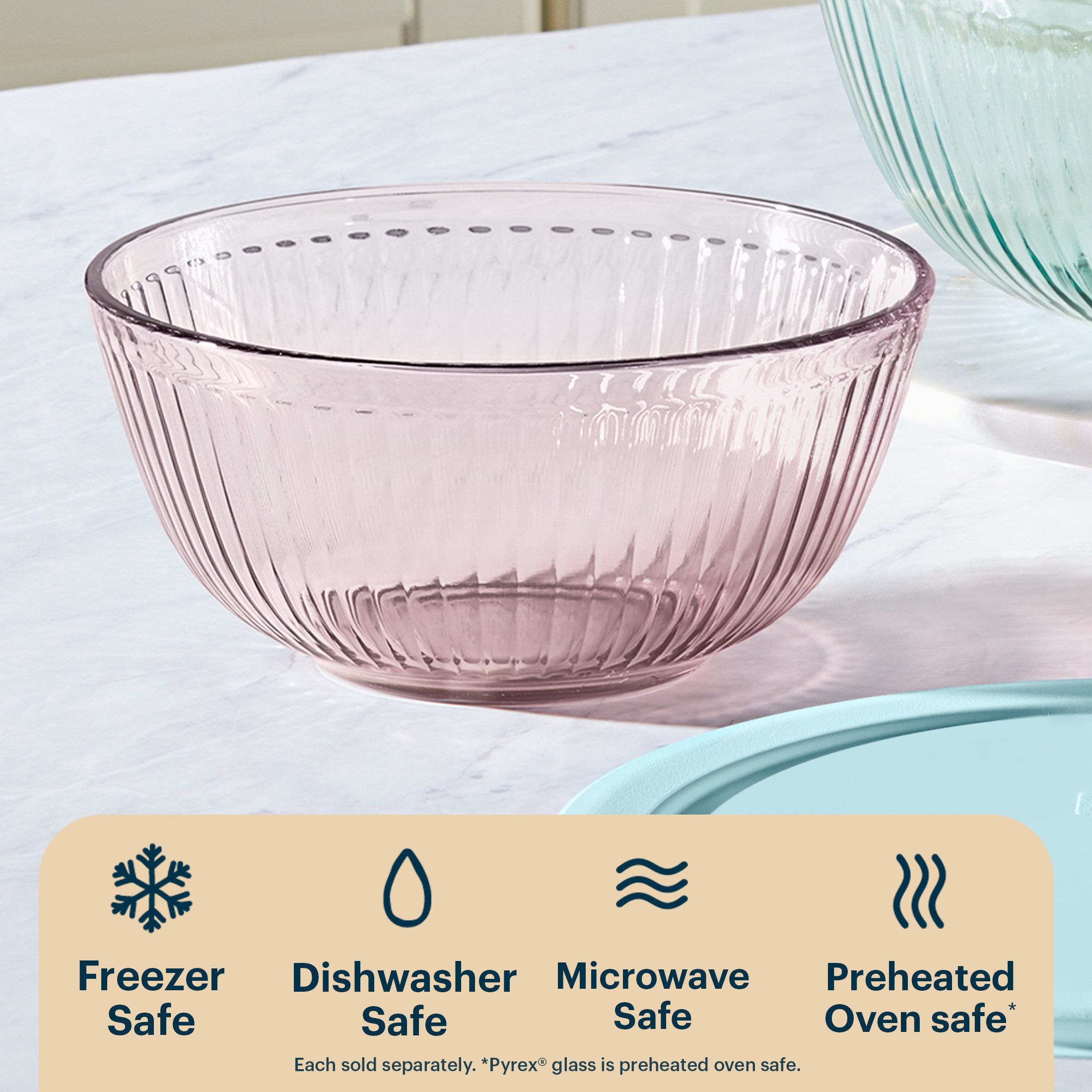 Pyrex® Sculpted Tinted Glass 2.3QT Mixing Bowl with Lid, Pink - Image 4