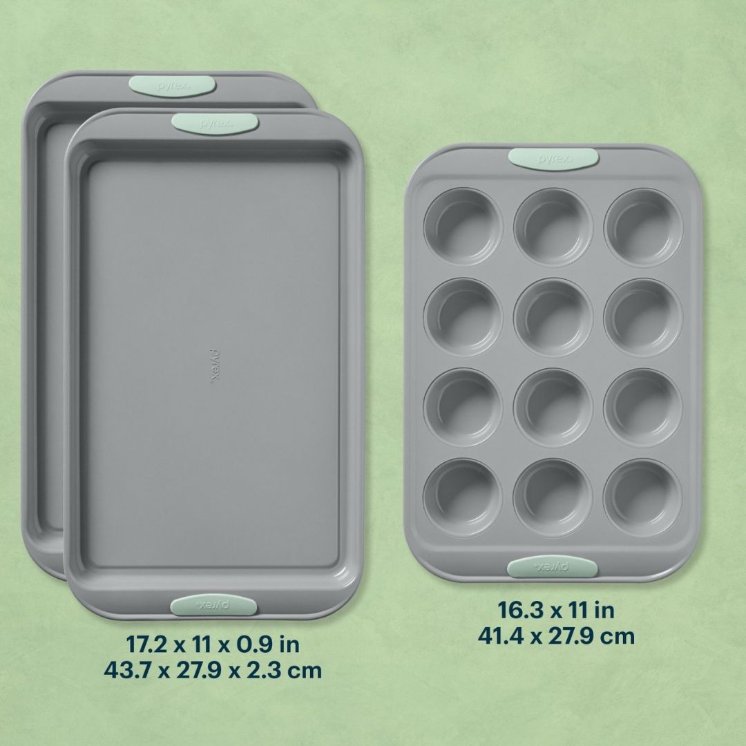 Pyrex® Metal Bakeware 3-Piece Set in Sage - Image 2