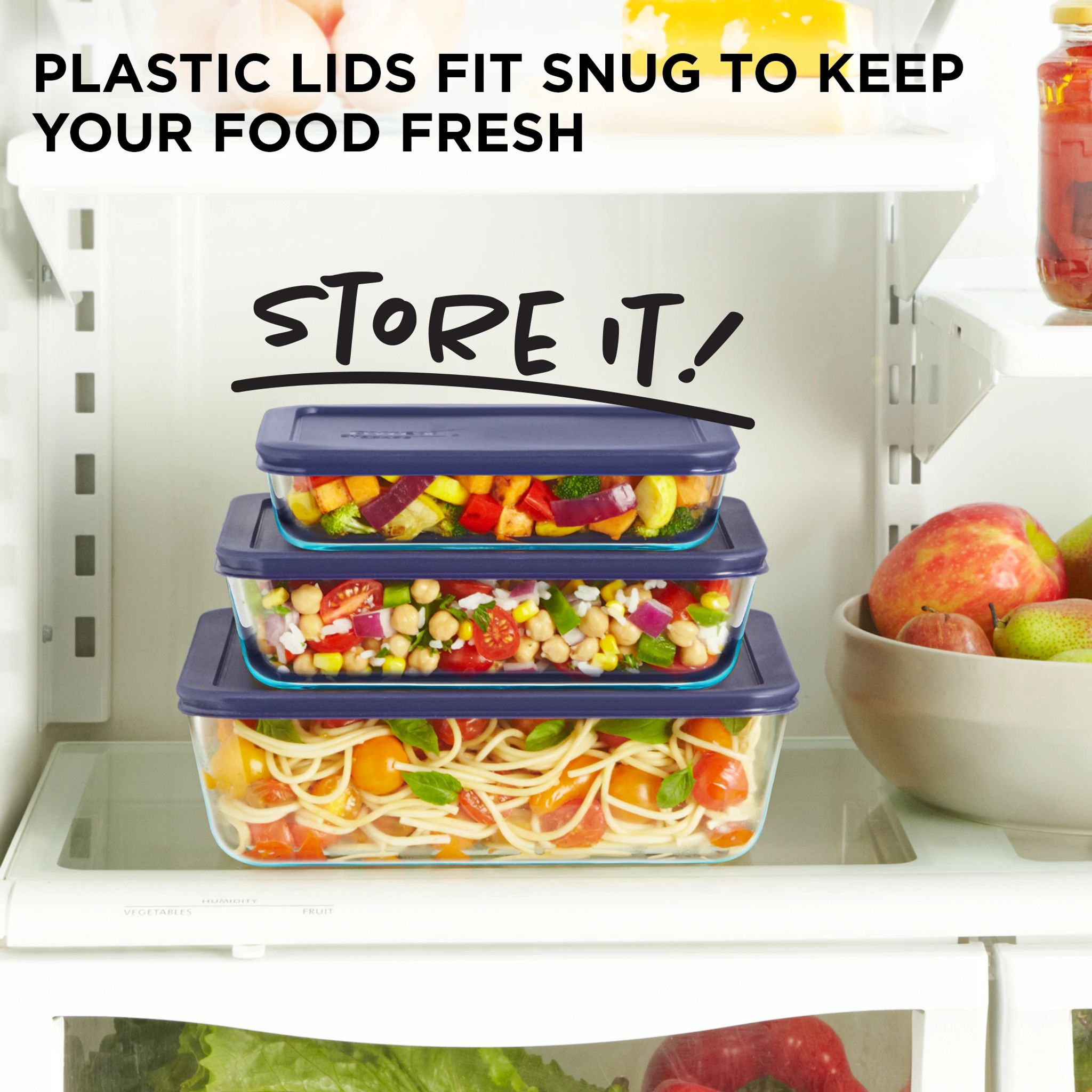 Pyrex® Simply Store® 6-piece Rectangular Glass Storage Set with Blue Lids - Image 4