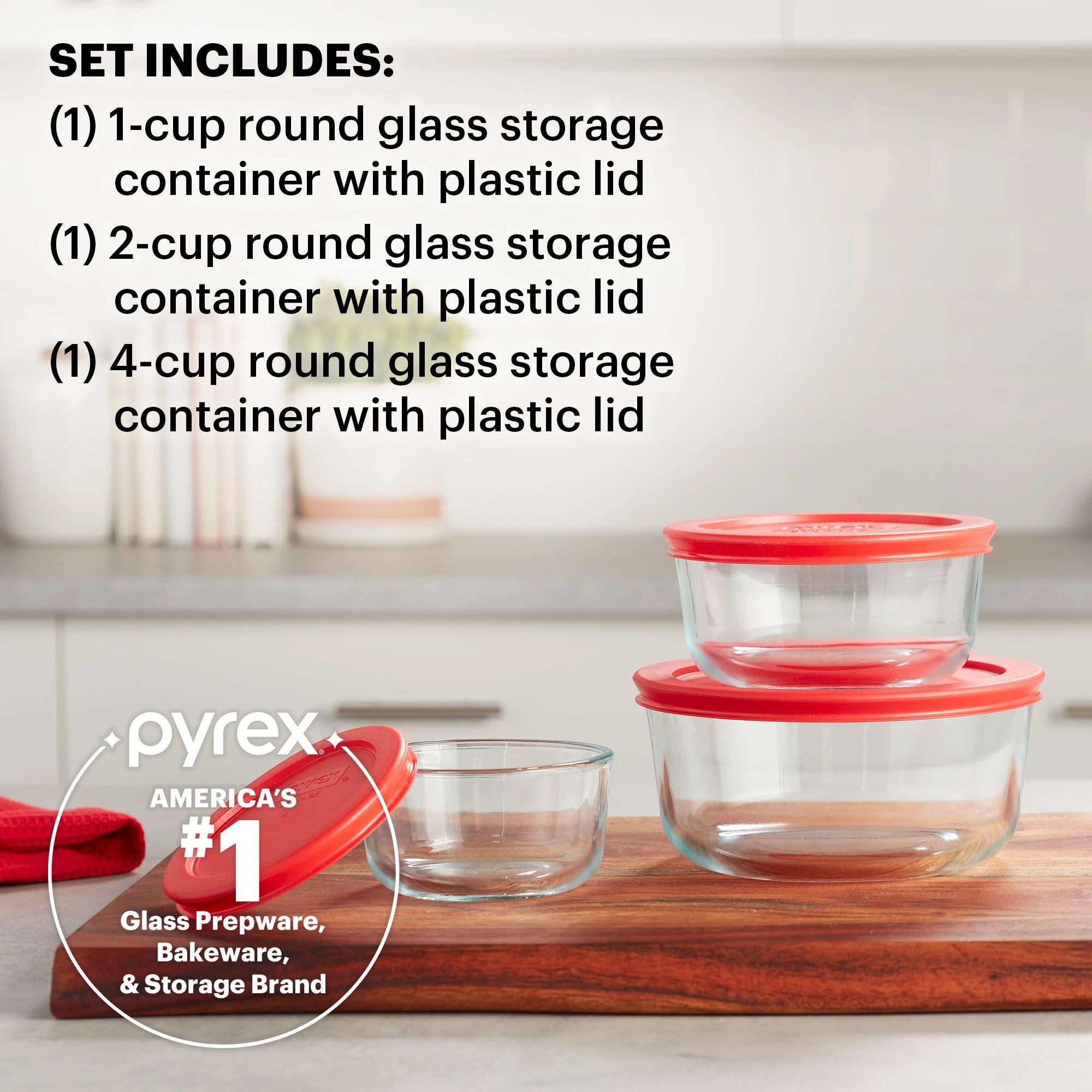 Pyrex® Simply Store® 6-piece Round Glass Storage Set with Red Lids - Image 2