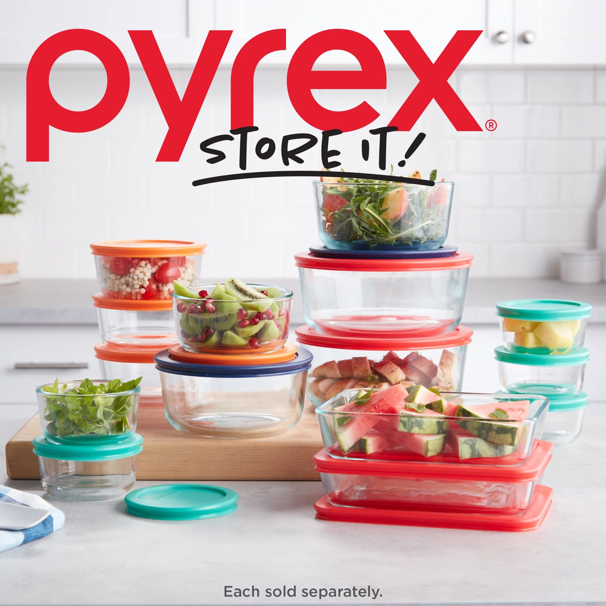 Pyrex® Simply Store® 6-piece Round Glass Storage Set with Red Lids - Image 4