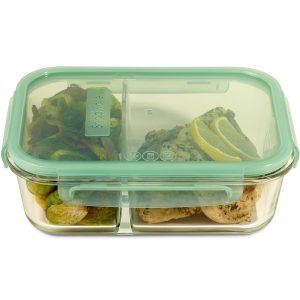 Snapware® MealBox™ 5.8-cup Divided Glass Food Storage Container with Blue Lid