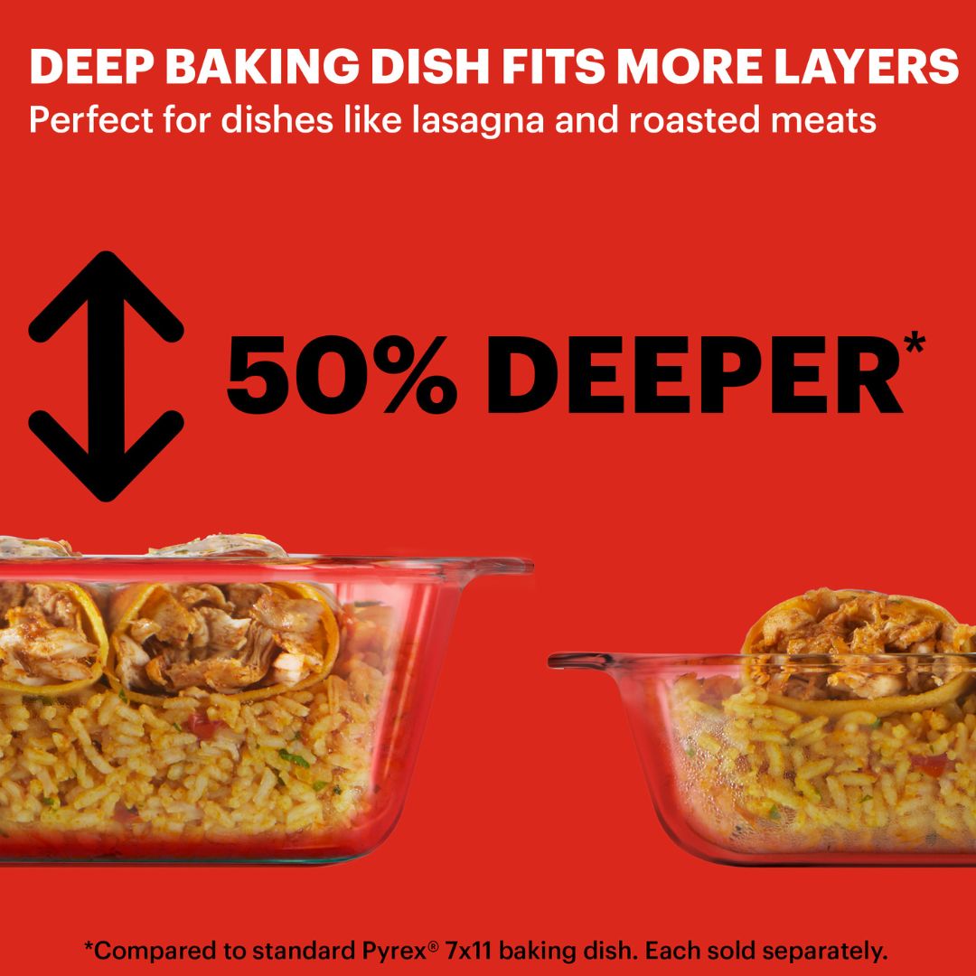 Pyrex® Deep 9 x 13" Rectangular Glass Baking Dish with Blue Lid - Image 3